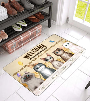 Time Wasted With Cats Is Considered Time Well Wasted - Multi Cat Family Personalized Custom Doormat, Gift for Cat Lovers