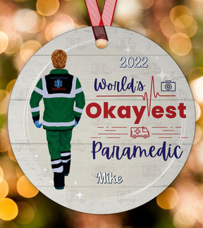 World Okayest Paramedic - Personalized Circle Metal Ornament Christmas Gift