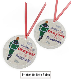 World Okayest Paramedic - Personalized Circle Metal Ornament Christmas Gift