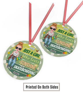 Just A Girl Who Loves Skate Boarding - Personalized Circle Metal Ornament Christmas Gift