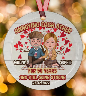 Annoying each other since - Personalized Circle Metal Ornament Senior Couple Christmas Gift