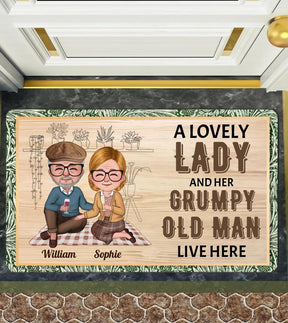 Chibi Senior Couple - A Lovely Lady And A Grumpy Old Man Live Here - Personalized Custom Doormat