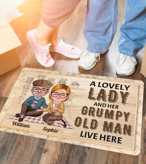 Chibi Senior Couple - A Lovely Lady And A Grumpy Old Man Live Here - Personalized Custom Doormat